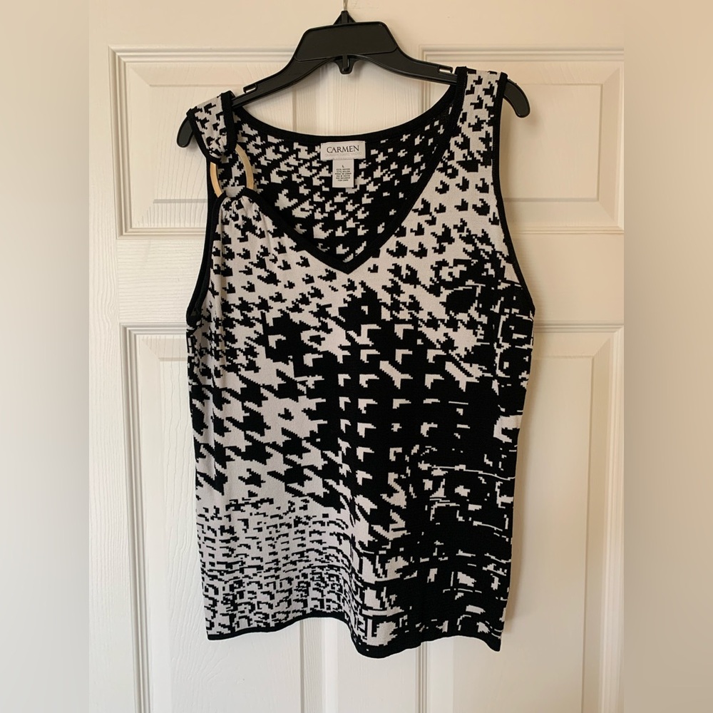 Carmen Marc Valvo Abstract Vintage‎ Metal Shoulder Detail Sleeveless Tank Top, L